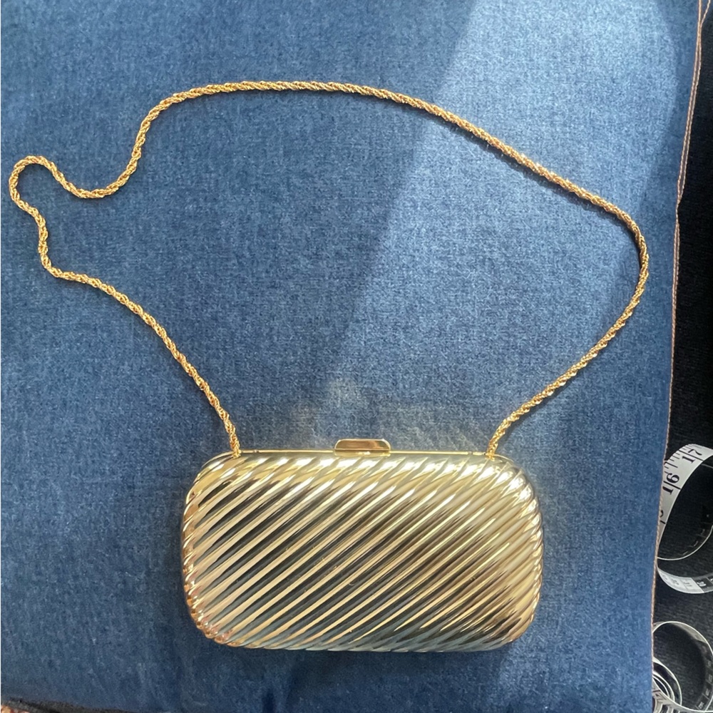Saks Fifth Avenue Gold Striped Clutch